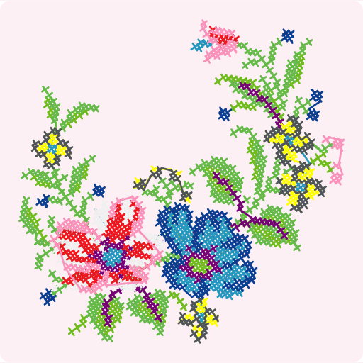 Cross Stitch Red and Blue Floral Crescent preview