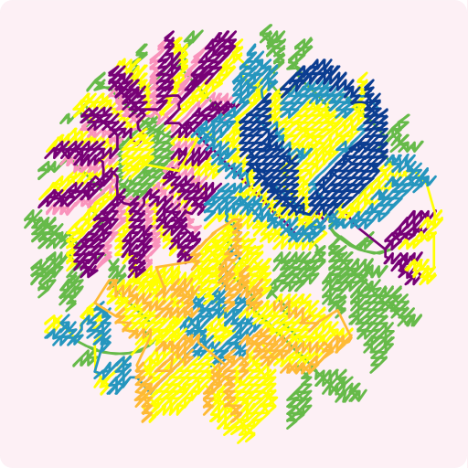 Cross Stitch Purple and Blue Circular Floral Cluster preview