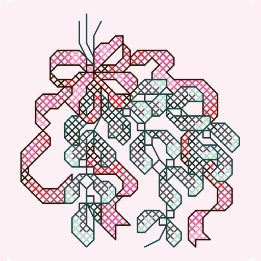 Cross Stitch Mistletoe Sprig with Ribbon Bow preview