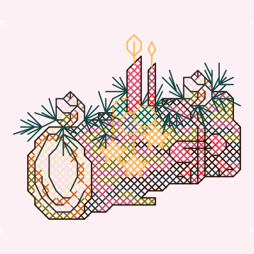 Cross Stitch Christmas Yule Log with Candles preview