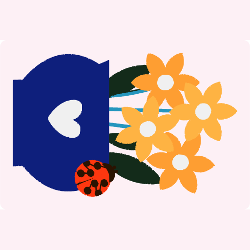 Yellow Flowers in Blue Heart Pot with Ladybug preview